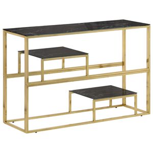 vidaXL Mesa consola acero inoxidable dorado y vidrio templado