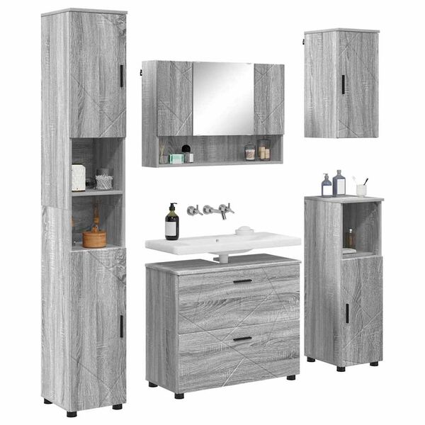 vidaXL Juego de muebles de ba&ntilde;o con caj&oacute;n con puerta 5 pcs Gris Sonoma