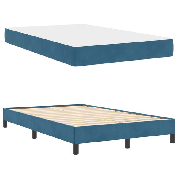 vidaXL Cama tipo Box Spring con colch&oacute;n Azul Oscuro 120 x 210 cm tela