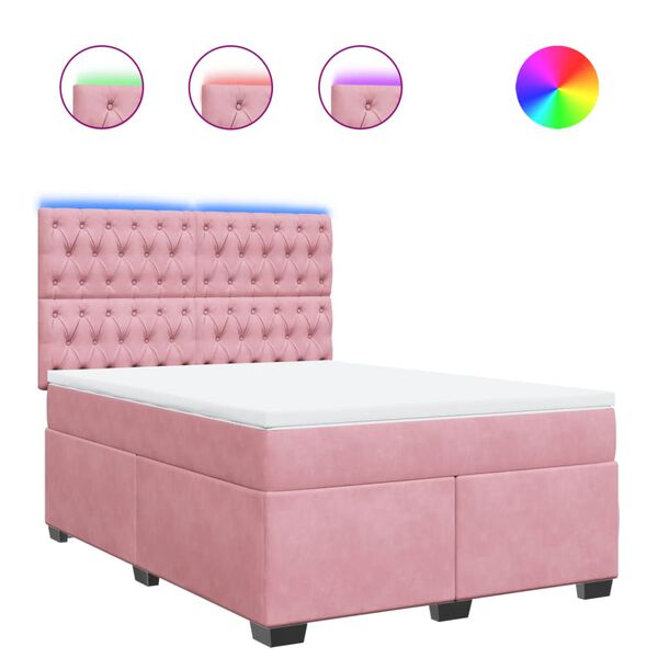 vidaXL Cama box spring con colch&oacute;n terciopelo rosa 140x190 cm