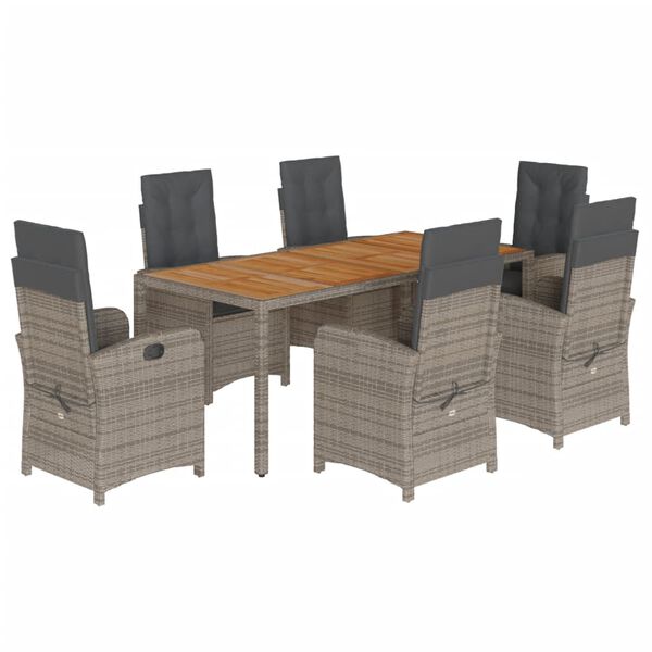 vidaXL Set comedor jard&iacute;n 7 pzas y cojines rat&aacute;n sint&eacute;tico gris