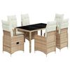 vidaXL Set de mesa y sillas de jard&iacute;n 7 pzas y cojines rat&aacute;n PE beige