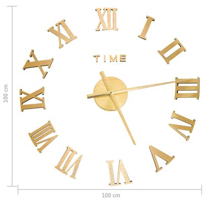 vidaXL Reloj 3D de pared con diseño moderno dorado 100 cm XXL