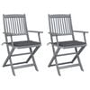 vidaXL Sillas de jard&iacute;n plegables 2 uds cojines madera maciza acacia
