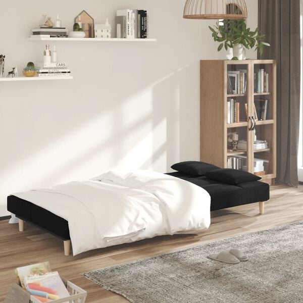 vidaXL Sofá cama de 2 plazas con dos almohadas tela negro