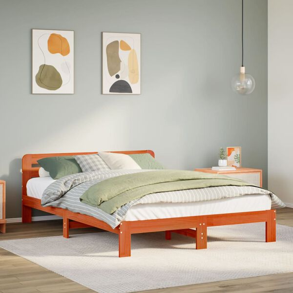 vidaXL Cama sin colch&oacute;n madera maciza de pino marr&oacute;n cera 160x200 cm