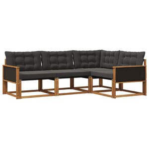 vidaXL Conjunto de sof&aacute;s de exterior con coj&iacute;n 4 pcs Natural y negro