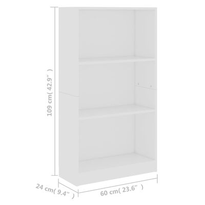 vidaXL Estantería de 3 niveles madera contrachapada blanca 60x24x109cm