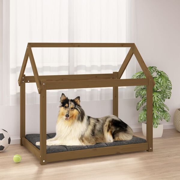 vidaXL Cama para perros madera maciza pino marr&oacute;n miel 101x70x90 cm