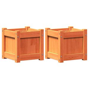 vidaXL Jardineras de exterior 2 uds madera maciza de pino marr&oacute;n cera