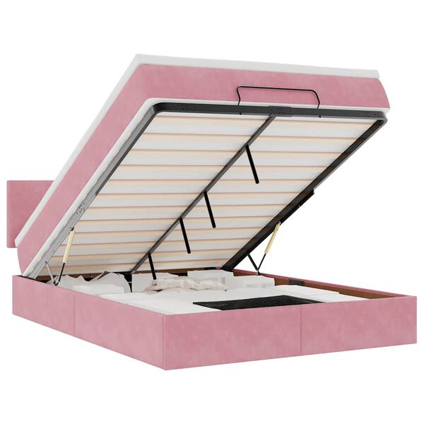 vidaXL Estructura cama otomana con colch&oacute;n terciopelo rosa 140x190 cm