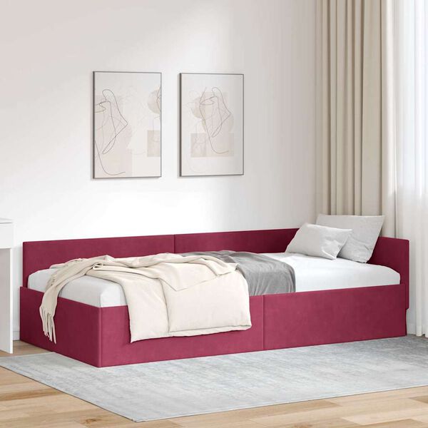 vidaXL Estructura de cama en esquina Rojo vino 100 cm x 200 cm