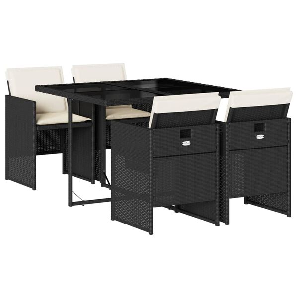 vidaXL Set de muebles jard&iacute;n 5 pzas con cojines rat&aacute;n sint&eacute;tico negro