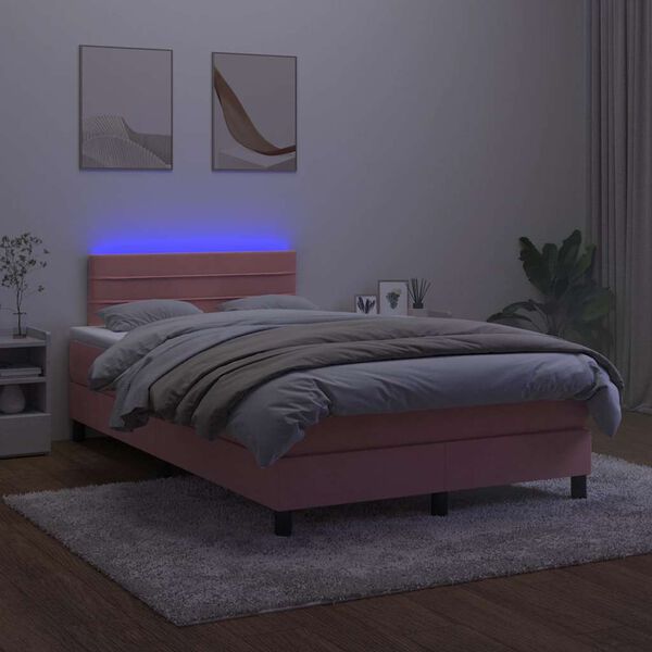 vidaXL Cama box spring con colch&oacute;n y LED terciopelo rosa 120x190 cm