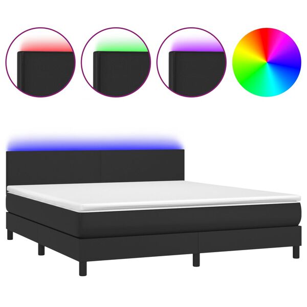 vidaXL Cama box spring colchón y LED cuero sintético negro 180x200 cm