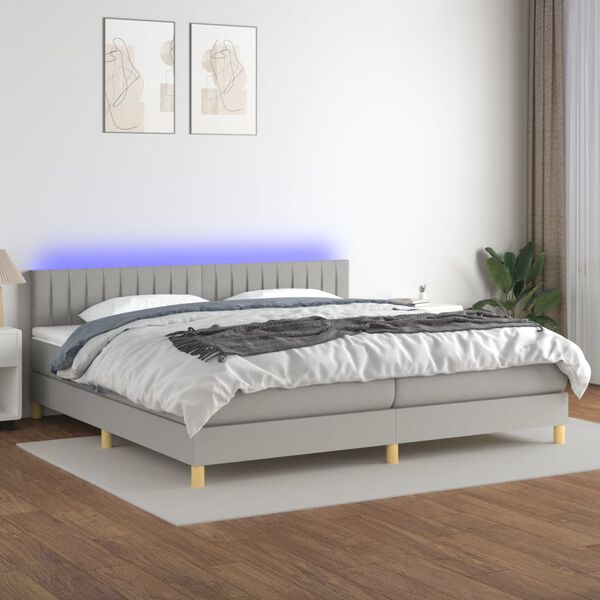 vidaXL Cama box spring con colch&oacute;n tela y LED gris claro 200x200 cm