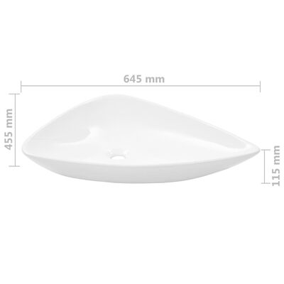 vidaXL Lavabo de cerámica triangular blanco 645x455x115 mm