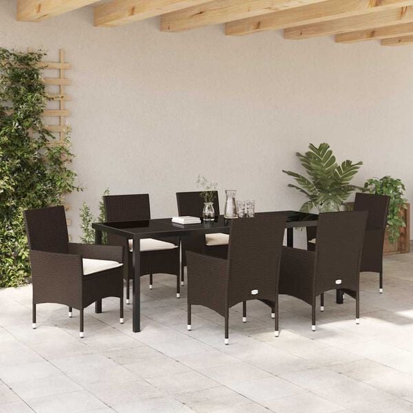 vidaXL Conjunto de Comedor de Jard&iacute;n 7 pcs Marr&oacute;n rat&aacute;n sint&eacute;tico