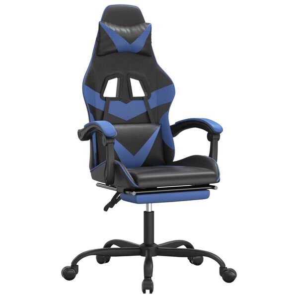 vidaXL Silla gaming con reposapi&eacute;s cuero sint&eacute;tico negro azul