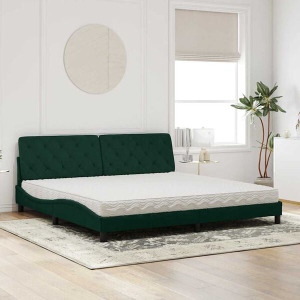 vidaXL Cama con colch&oacute;n terciopelo verde oscuro 200x200 cm