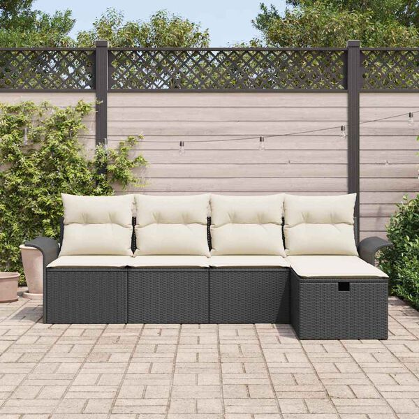 vidaXL Conjunto de sof&aacute; de jard&iacute;n con coj&iacute;n 5 pcs Negro Polirat&aacute;n