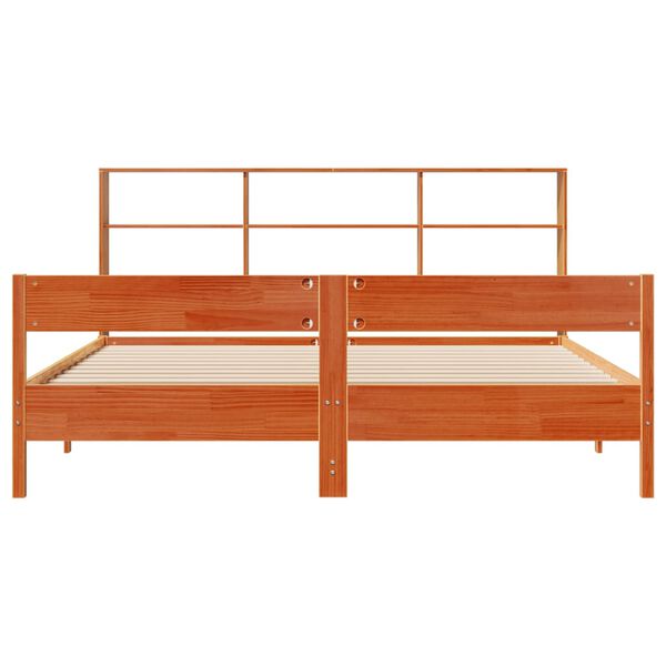vidaXL Cama con estanter&iacute;a sin colch&oacute;n madera maciza marr&oacute;n 200x200 cm
