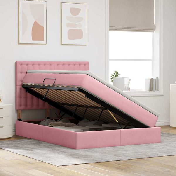 vidaXL Cama con almacenamiento y LED Rosa 140 x 190 cm Terciopelo