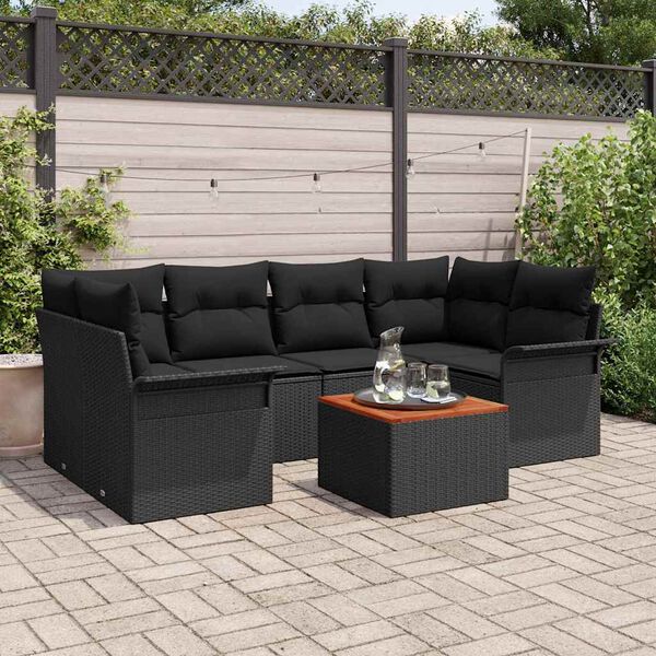 vidaXL Conjunto de sofá de jardín 7 pcs Negro Poliratán