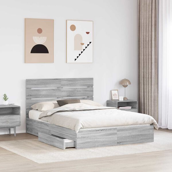 vidaXL Cama con almacenamiento con cabecera Gris Sonoma 150 x 200 cm