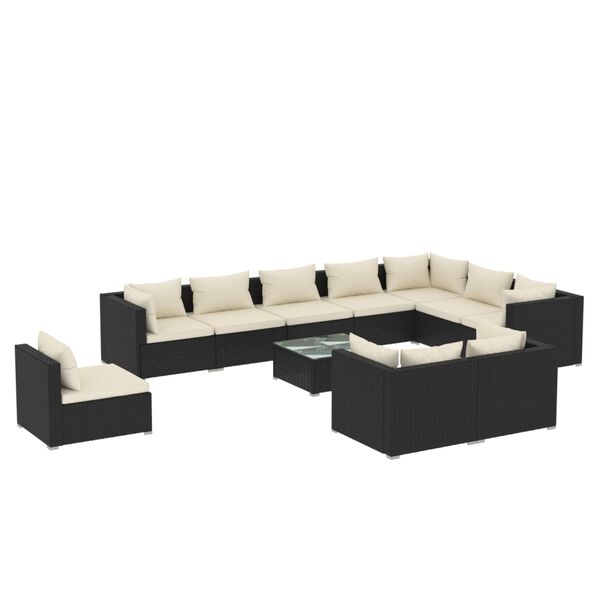 vidaXL Set de muebles de jard&iacute;n 11 pzs y cojines rat&aacute;n sint&eacute;tico negro