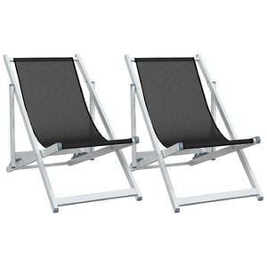 vidaXL Sillas plegables, 2 unidades, aluminio negro y textilene.