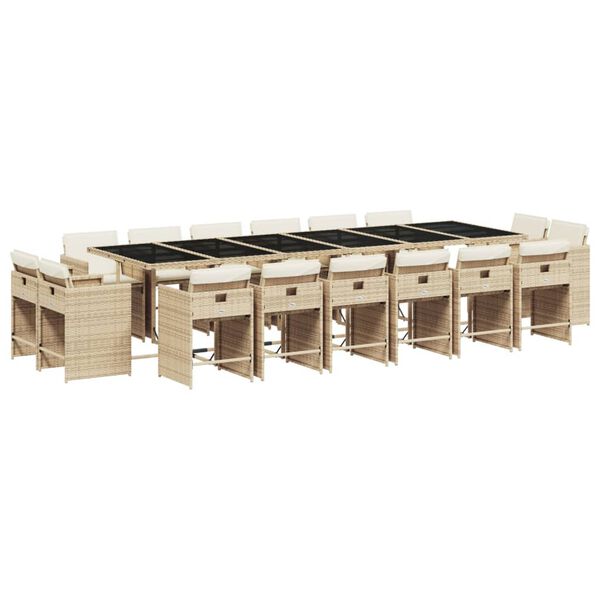 vidaXL Set comedor de jard&iacute;n 17 pzas con cojines rat&aacute;n sint&eacute;tico beige