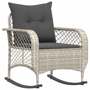 vidaXL Silla mecedora de jard&iacute;n con cojines rat&aacute;n sint&eacute;tico gris claro