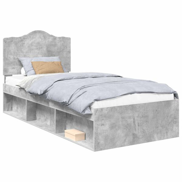 vidaXL Estructura de cama con cabecera Gris concreto 90 x 190 cm