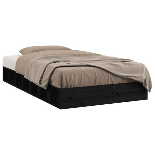 vidaXL Estructura de cama doble de madera maciza negro 135x190 cm