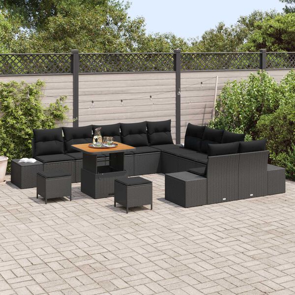 vidaXL Conjunto de sof&aacute;s de jard&iacute;n con coj&iacute;n 13 pcs Negro Polirat&aacute;n