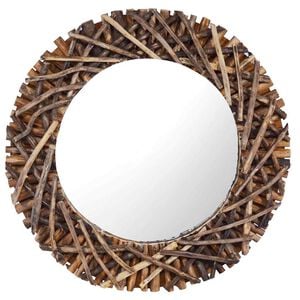 vidaXL Espejo de pared redondo teca 60 cm