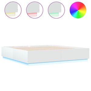 vidaXL Estructura cama y luces LED madera ingenier&iacute;a blanca 200x200 cm