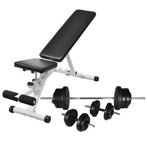 vidaXL Banco de entrenamiento con juego de barras y mancuernas 60,5 kg