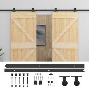 vidaXL Puerta Corredera 2 pcs Natural y negro Madera de Pino Maciza