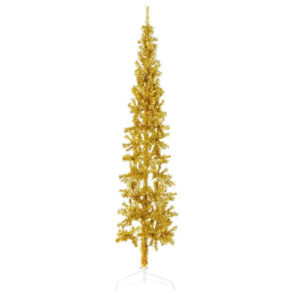 vidaXL Medio árbol de Navidad artificial con soporte dorado 210 cm
