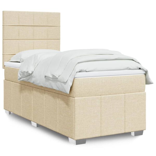 vidaXL Cama box spring con colch&oacute;n tela color crema 90x200 cm