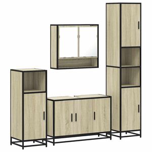 vidaXL Juego de muebles de ba&ntilde;o 4 pzas contrachapada roble sonoma