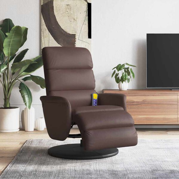 vidaXL Sill&oacute;n reclinable masaje con reposapi&eacute;s cuero sint&eacute;tico marr&oacute;n