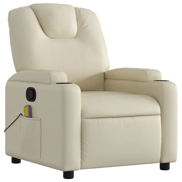 vidaXL Sill&oacute;n reclinable de masaje cuero sint&eacute;tico crema