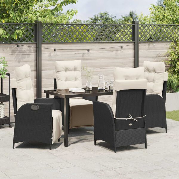 vidaXL Conjunto de Comedor de Jard&iacute;n 5 pcs Negro rat&aacute;n sint&eacute;tico