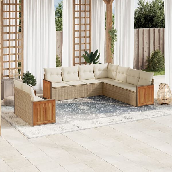vidaXL Set de sof&aacute;s de jard&iacute;n 9 pzas con cojines rat&aacute;n sint&eacute;tico beige