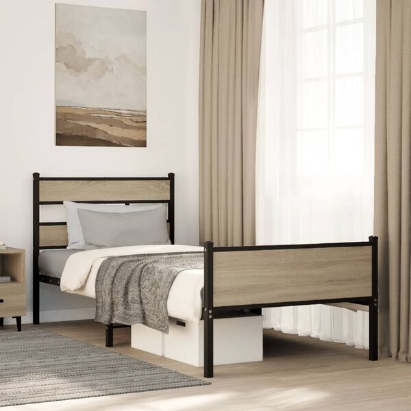 vidaXL Estructura de cama sin colchón madera roble Sonoma 75x190 cm