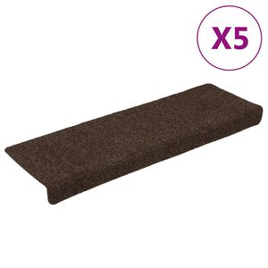 vidaXL Felpudos autoadhesivos para escaleras, 15 unidades, 65 x 21 x 4 cm, marr&oacute;n, borde rectangular