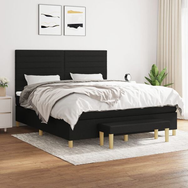 vidaXL Cama box spring con colch&oacute;n tela negro 180x200 cm
